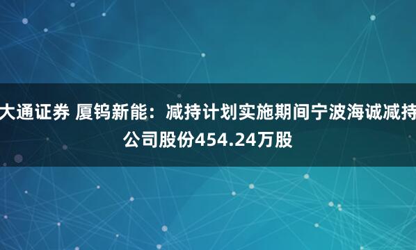 大通证券 厦钨新能：减持计划实施期间宁波海诚减持公司股份454.24万股